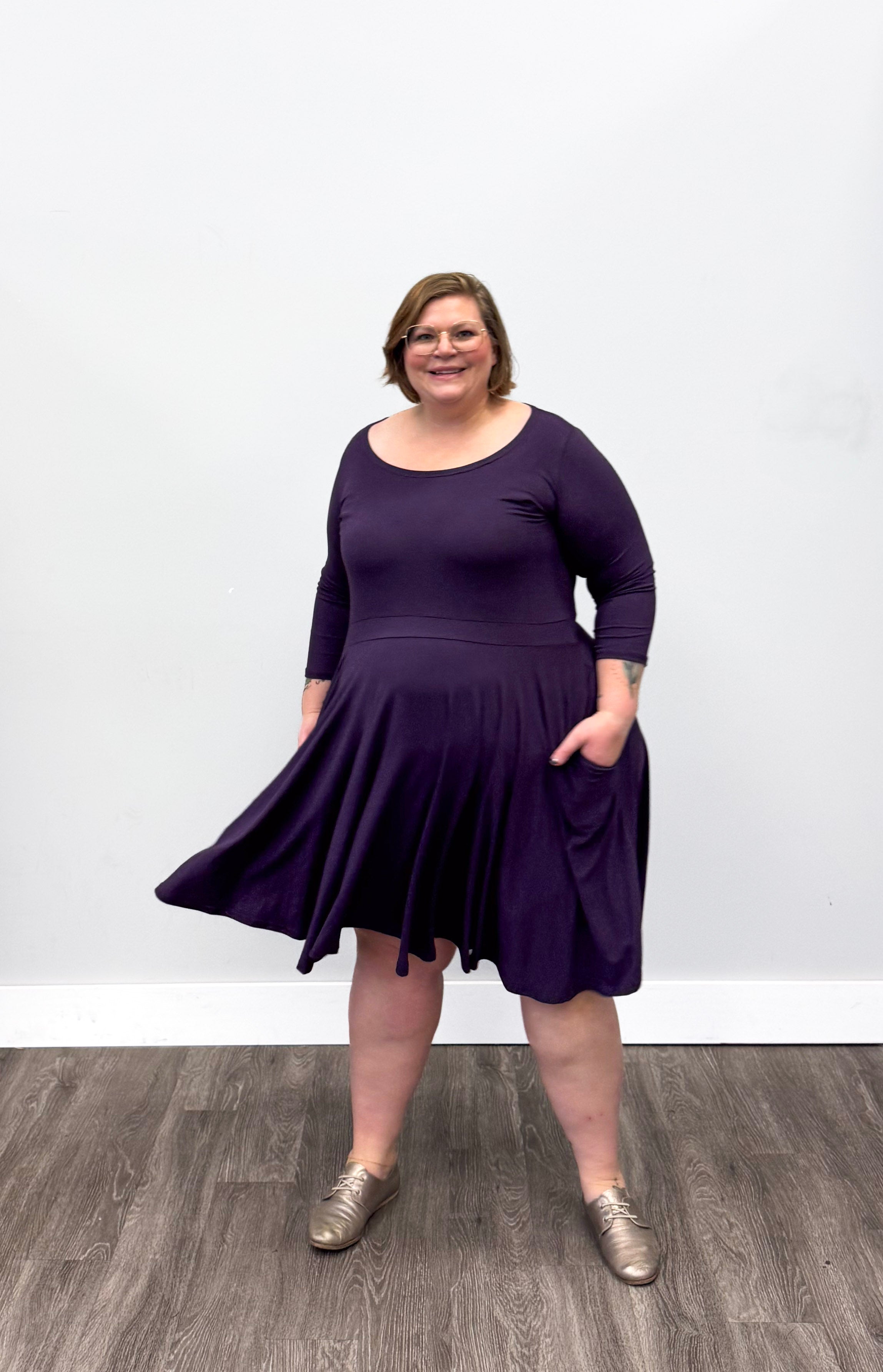 3/4 Sleeve round overskirt banded dress main image 1